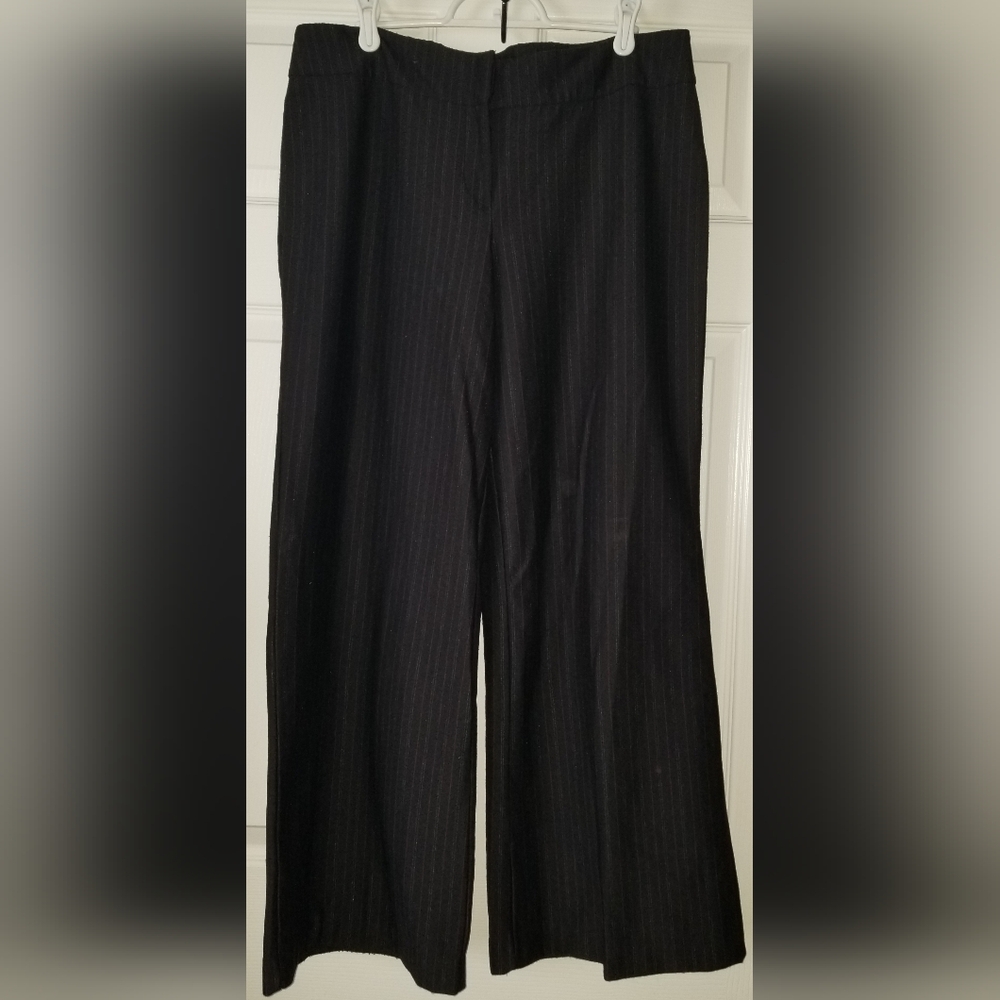 Black With Pink Pinstripe Wide-Leg Pants